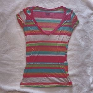 BDG multicolor striped v neck tee, size XS